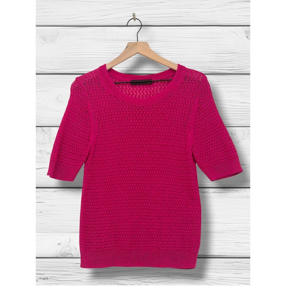 Hallhuber Magenta Open Knit Short Sleeve Crew Neck Sweater Size M